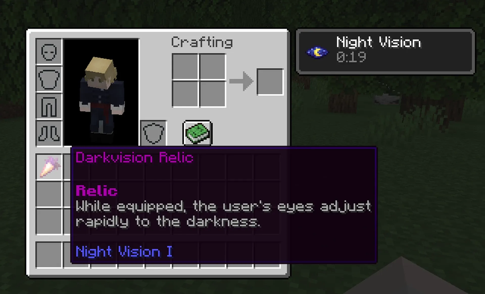 A Night Vision Relic, giving the player the effect once equipped in the proper slot.