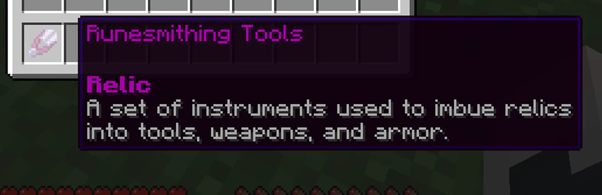 A set of Runesmithing Tools purchased from the Archeologist Villager, used to trade with the Runesmith Villager.